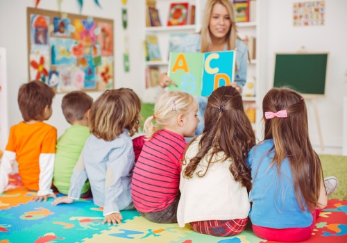 Teacher reading to Daycare kids in Peoria County IL