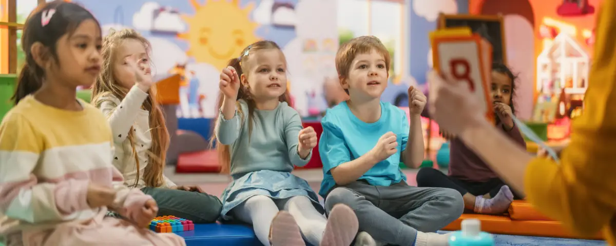 Preschool kids study flashcards at PALS, a Peoria Area Childcare & Preschool